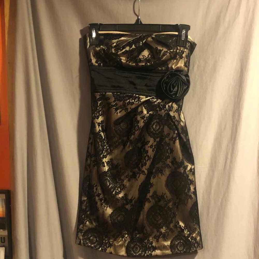 Teeze Me Juniors Black/Tan Size 1 Strapless Dress